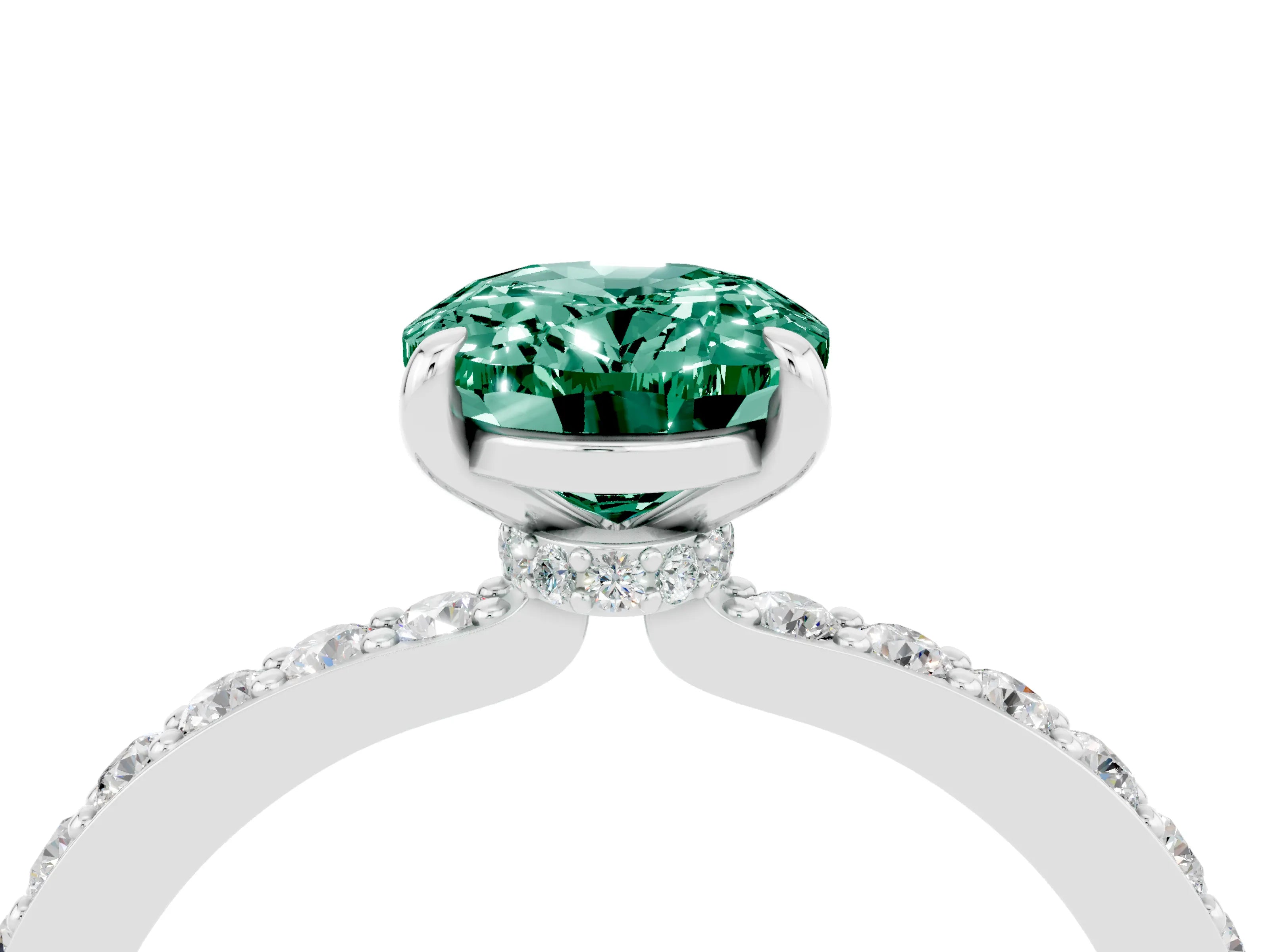 White gold Oval Cut Green Sapphire Pavé Engagement Ring with Round  Accents and Prong Setting_28