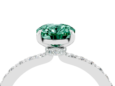 White gold Oval Cut Green Sapphire Pavé Engagement Ring with Round  Accents and Prong Setting_28