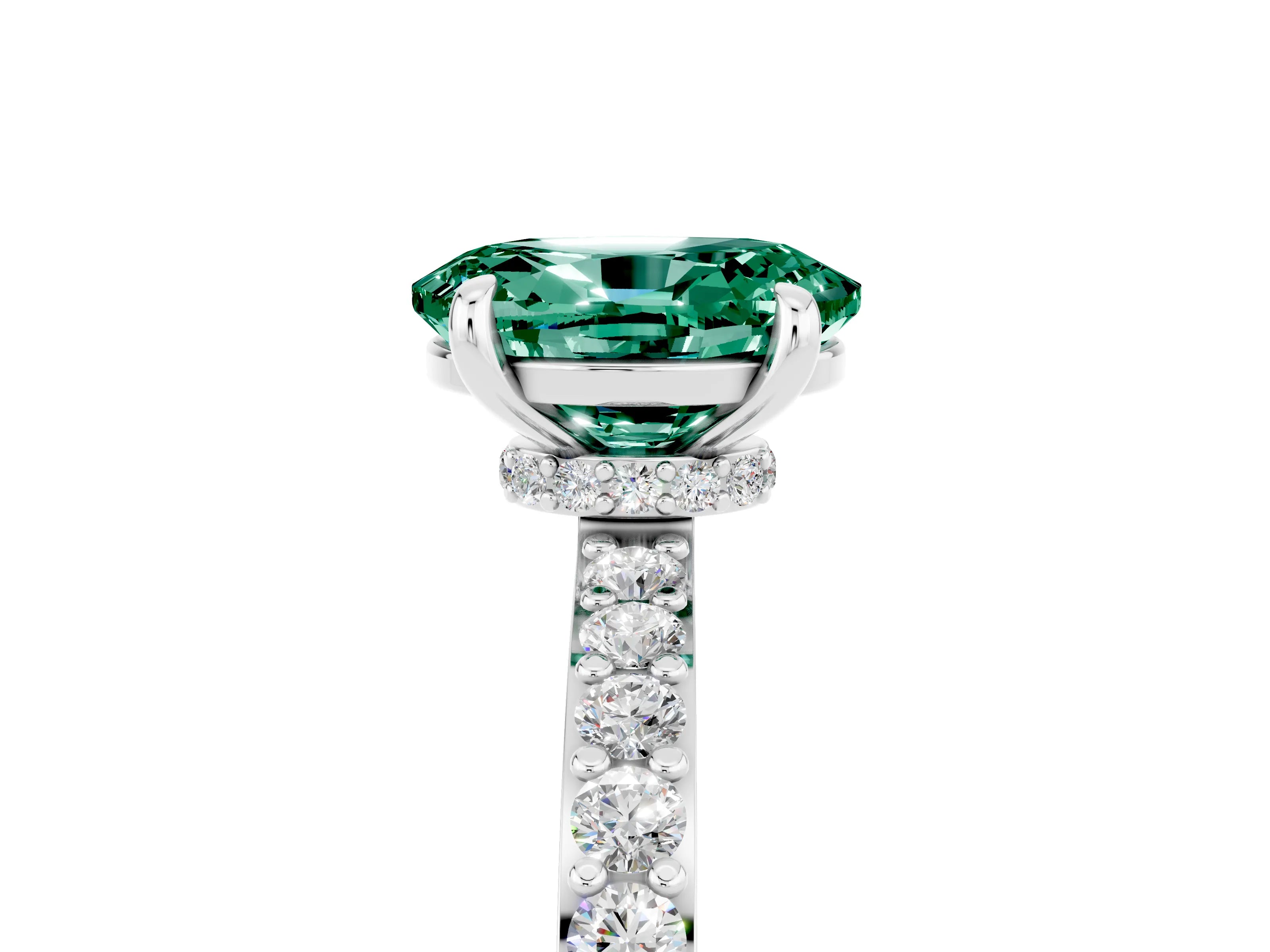 White gold Oval Cut Green Sapphire Pavé Engagement Ring with Round  Accents and Prong Setting_29