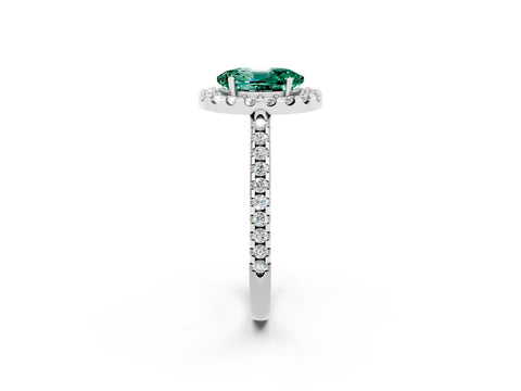 White gold Oval Cut Green Sapphire Pavé Halo Ring with Four-Prong Setting_32