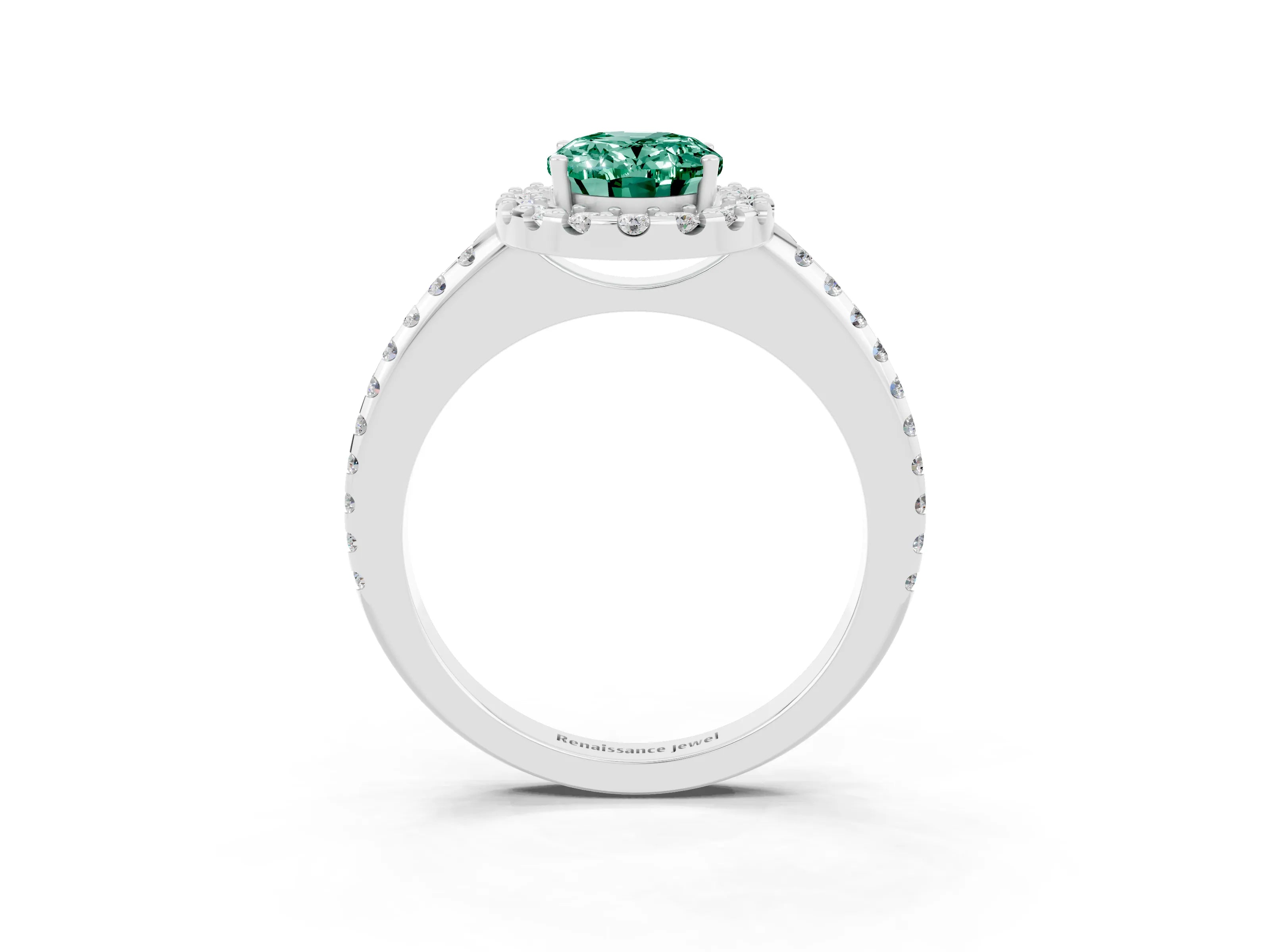 White gold Oval Cut Green Sapphire Pavé Halo Ring with Four-Prong Setting_34