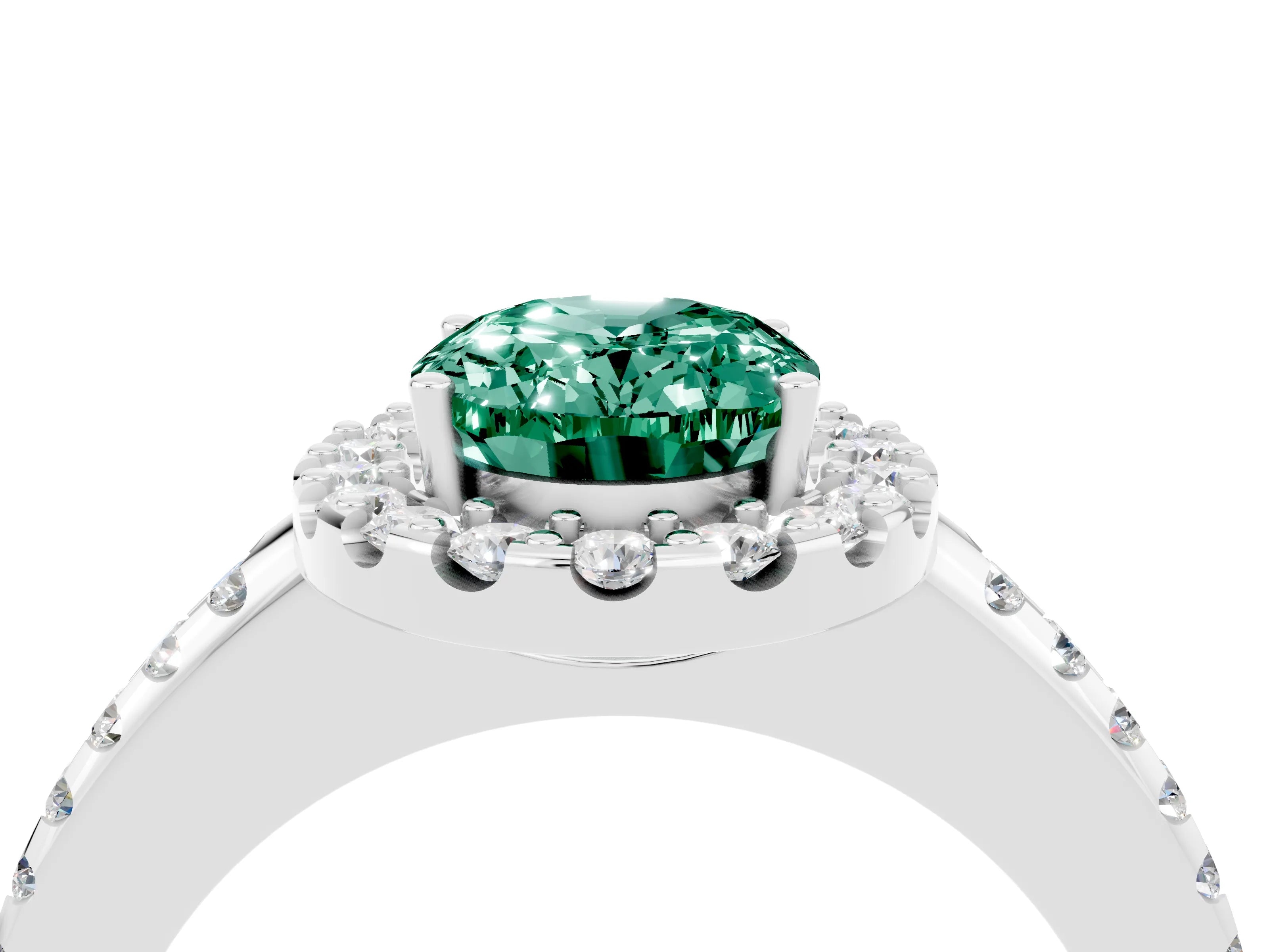White gold Oval Cut Green Sapphire Pavé Halo Ring with Four-Prong Setting_35