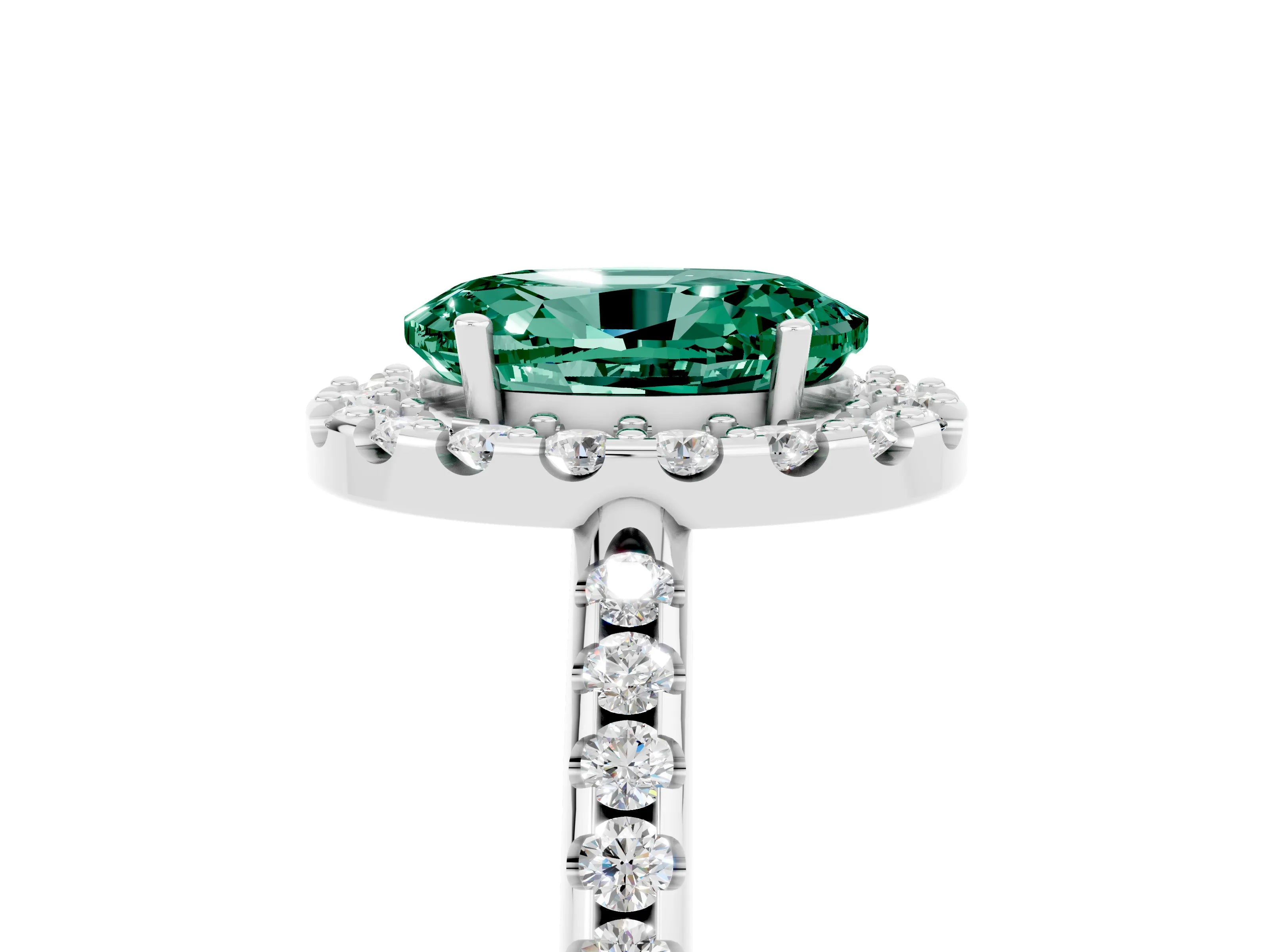White gold Oval Cut Green Sapphire Pavé Halo Ring with Four-Prong Setting_36