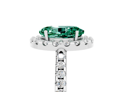 White gold Oval Cut Green Sapphire Pavé Halo Ring with Four-Prong Setting_36