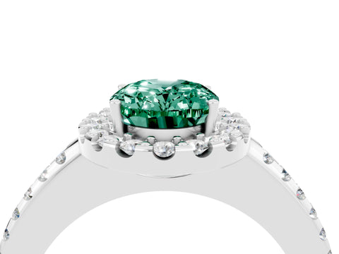 White gold Oval Cut Green Sapphire Pavé Halo Ring with Four-Prong Setting_40