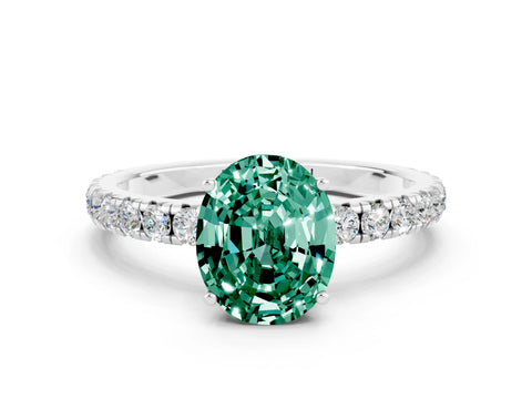 White gold Oval Cut Green Sapphire Pavé Solitaire Engagement Ring with Four-Prong Setting_12