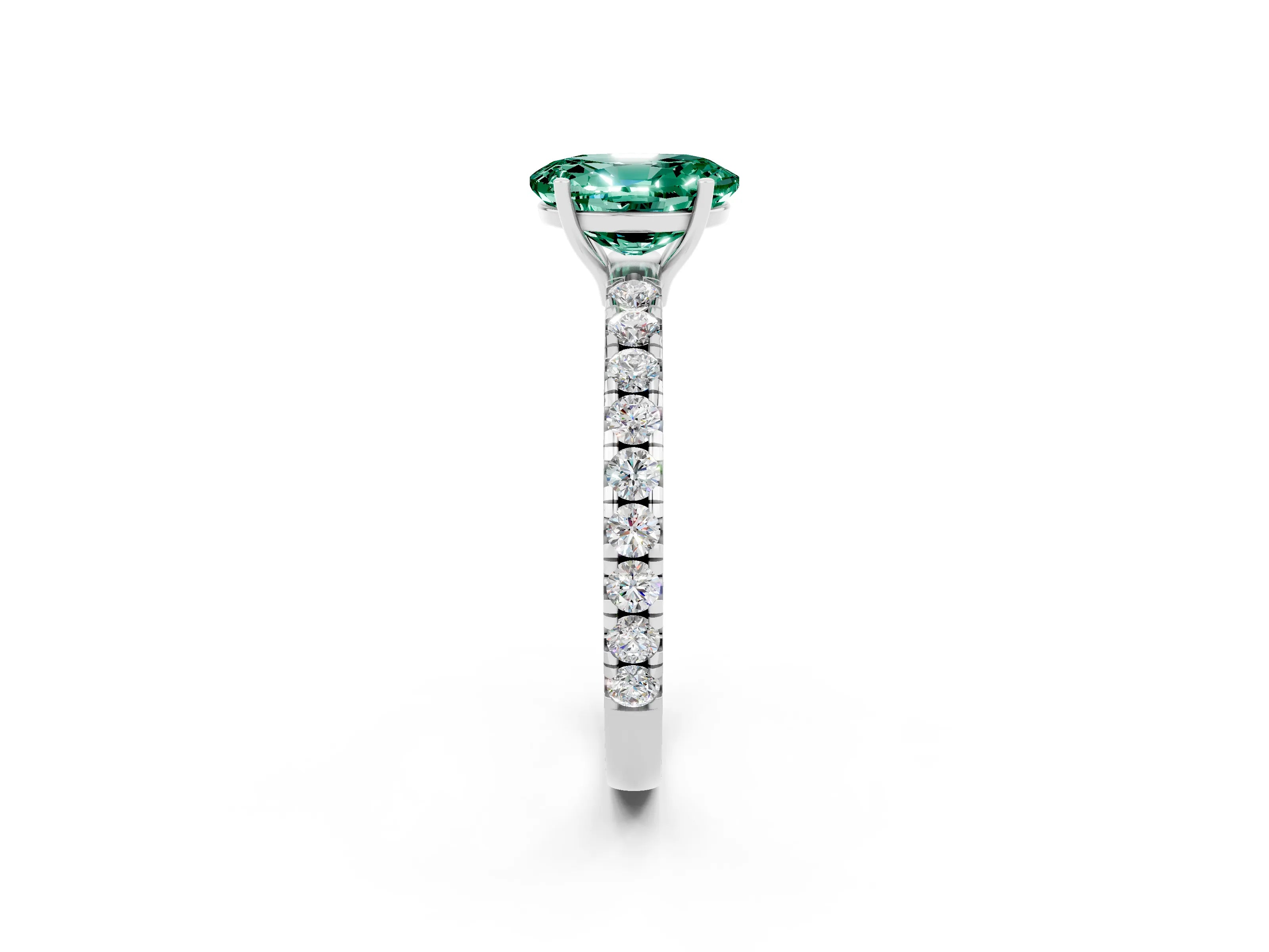 White gold Oval Cut Green Sapphire Pavé Solitaire Engagement Ring with Four-Prong Setting_14