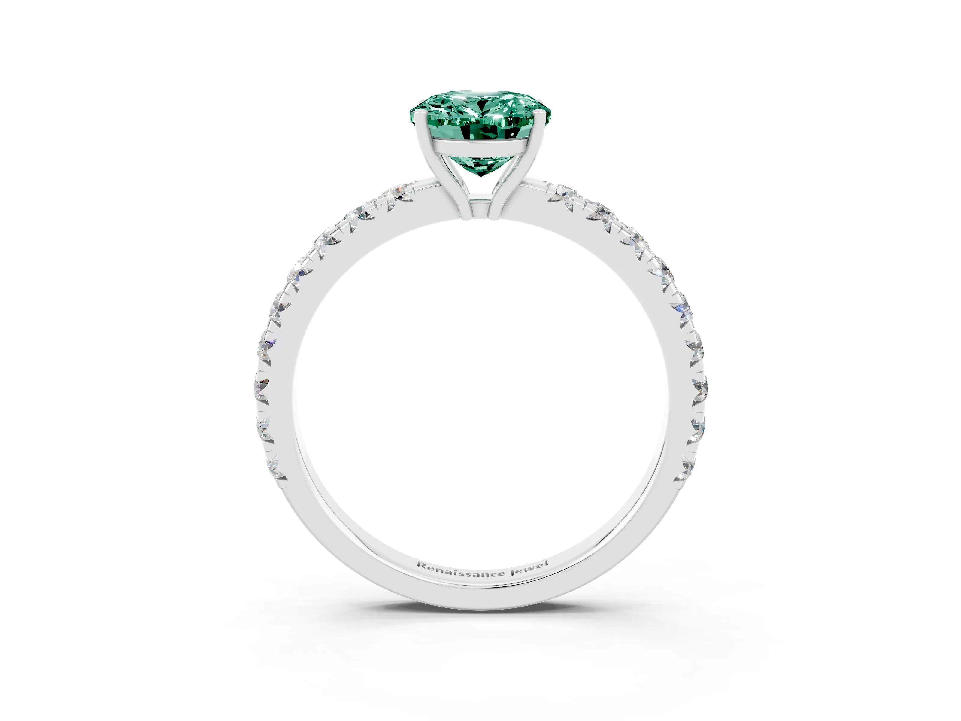 White gold Oval Cut Green Sapphire Pavé Solitaire Engagement Ring with Four-Prong Setting_15