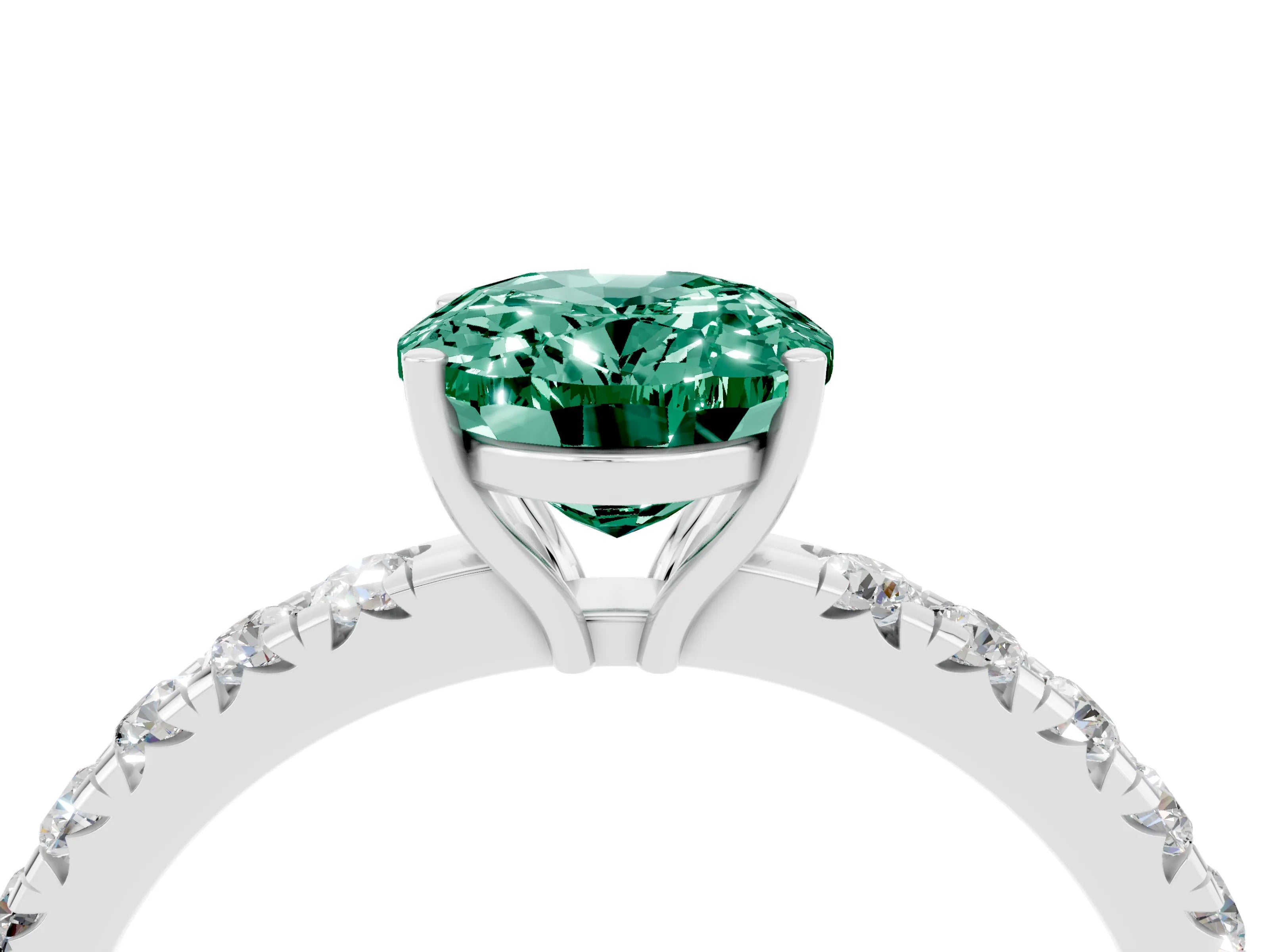 White gold Oval Cut Green Sapphire Pavé Solitaire Engagement Ring with Four-Prong Setting_16