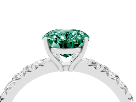 White gold Oval Cut Green Sapphire Pavé Solitaire Engagement Ring with Four-Prong Setting_16