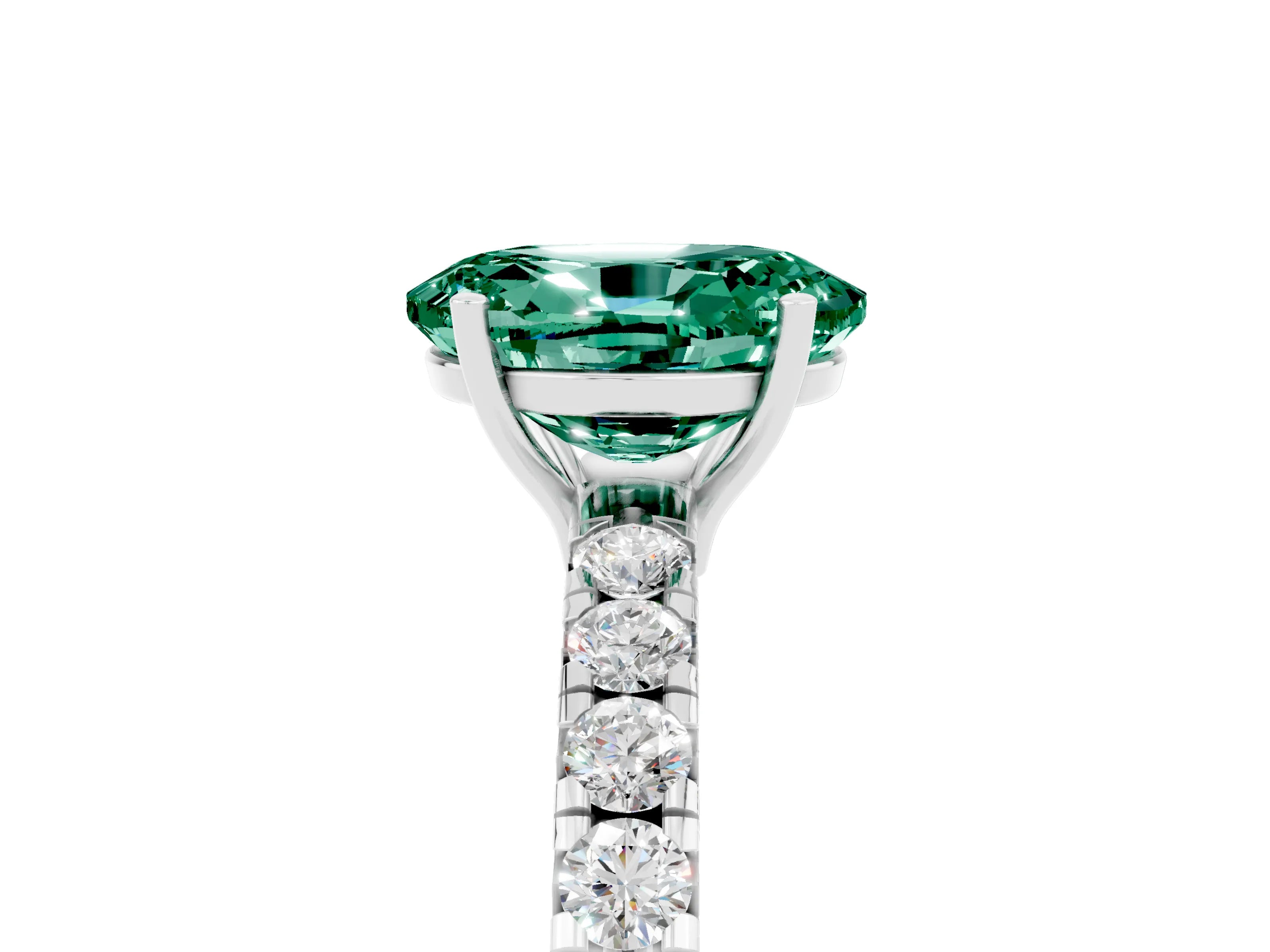 White gold Oval Cut Green Sapphire Pavé Solitaire Engagement Ring with Four-Prong Setting_17