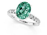 White gold Oval Cut Green Sapphire Pavé Solitaire Ring with Round Band and Prong Setting_37