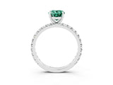 White gold Oval Cut Green Sapphire Pavé Solitaire Ring with Round Band and Prong Setting_39