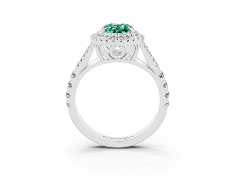White gold Oval Cut Green Sapphire Pavé Split Shank Double Halo Engagement Ring_3