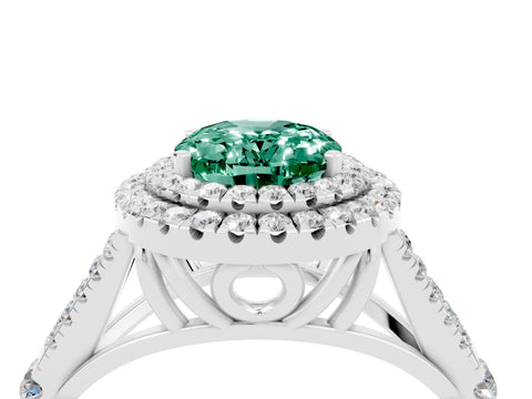 White gold Oval Cut Green Sapphire Pavé Split Shank Double Halo Engagement Ring_4