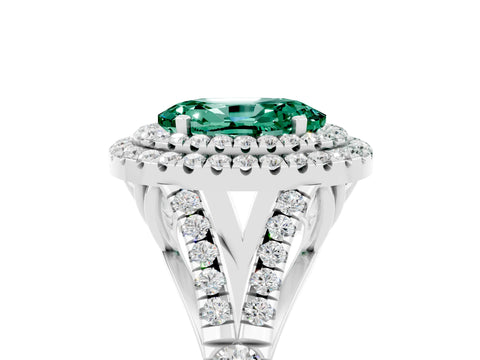 White gold Oval Cut Green Sapphire Pavé Split Shank Double Halo Engagement Ring_5