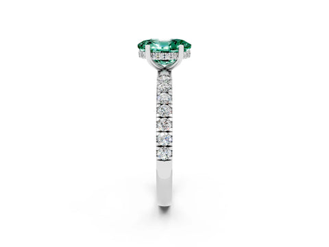 White gold Oval Cut Green Sapphire Pave Band Solitaire Ring with Four-Prong Setting_14