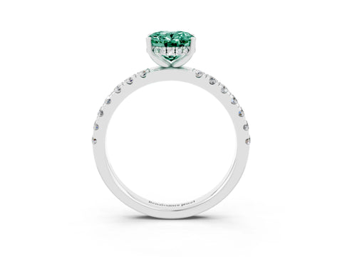 White gold Oval Cut Green Sapphire Pave Band Solitaire Ring with Four-Prong Setting_15