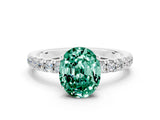 White gold Oval Cut Green Sapphire Pave Band Solitaire Ring with Four-Prong Setting_24