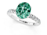White gold Oval Cut Green Sapphire Pave Band Solitaire Ring with Four-Prong Setting_25