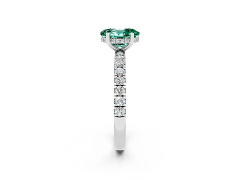 White gold Oval Cut Green Sapphire Pave Band Solitaire Ring with Four-Prong Setting_26