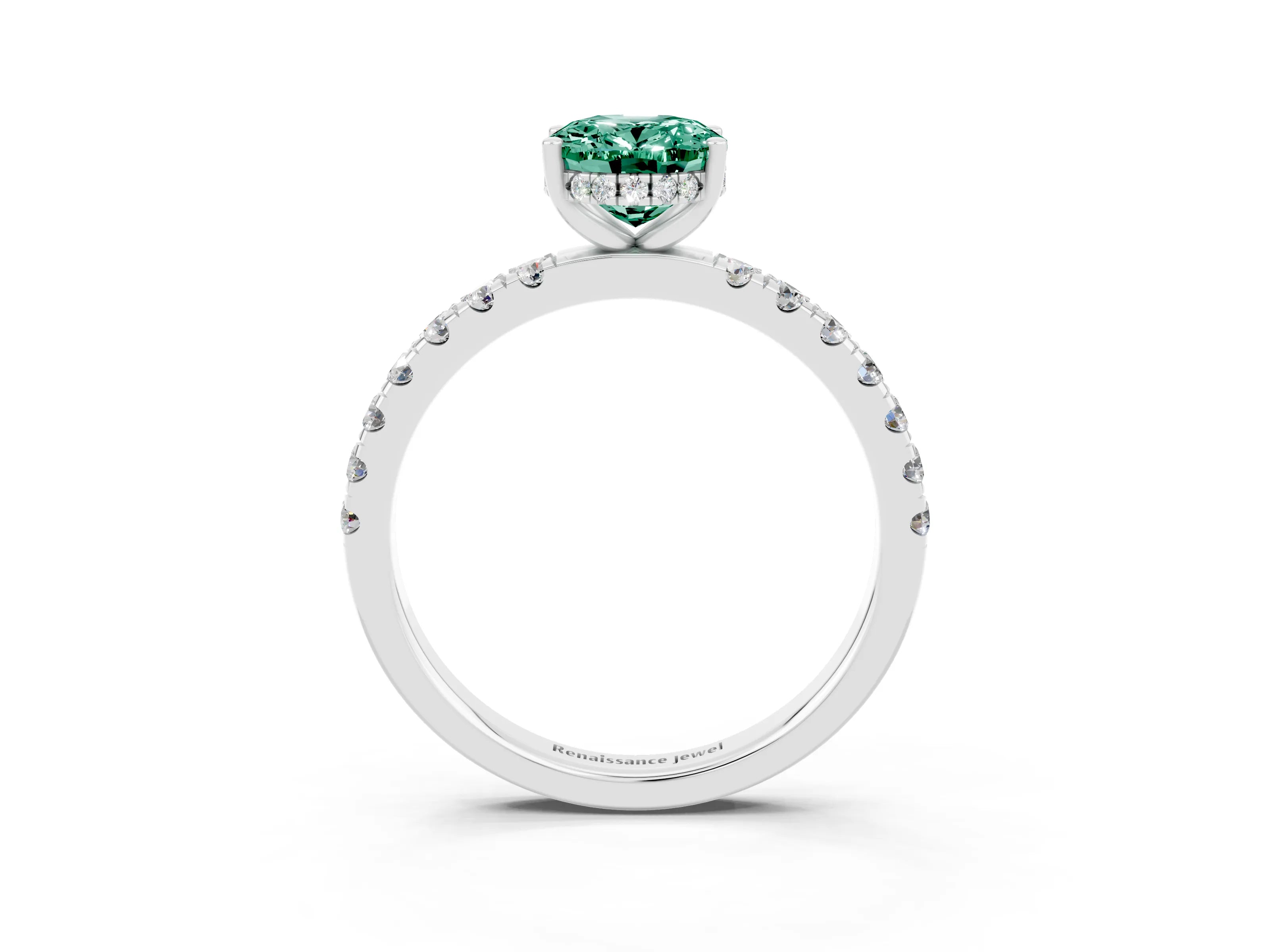 White gold Oval Cut Green Sapphire Pave Band Solitaire Ring with Four-Prong Setting_27