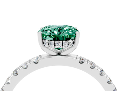 White gold Oval Cut Green Sapphire Pave Band Solitaire Ring with Four-Prong Setting_28