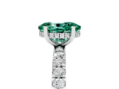 White gold Oval Cut Green Sapphire Pave Band Solitaire Ring with Four-Prong Setting_29