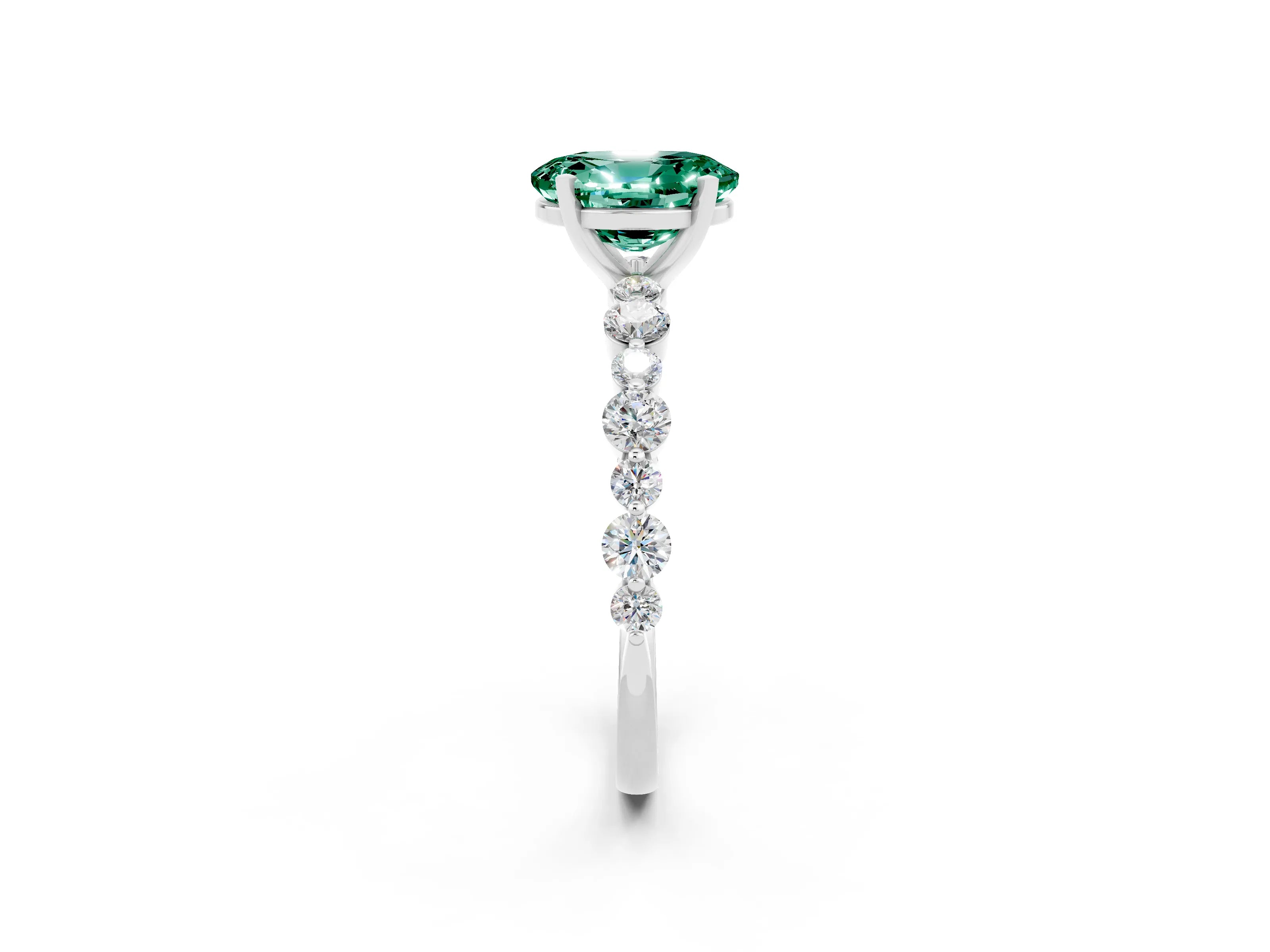 White gold Oval Cut Green Sapphire Prong Set Engagement Ring with Pavé Band_2