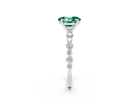 White gold Oval Cut Green Sapphire Prong Set Engagement Ring with Pavé Band_2