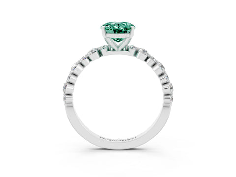 White gold Oval Cut Green Sapphire Prong Set Engagement Ring with Pavé Band_3