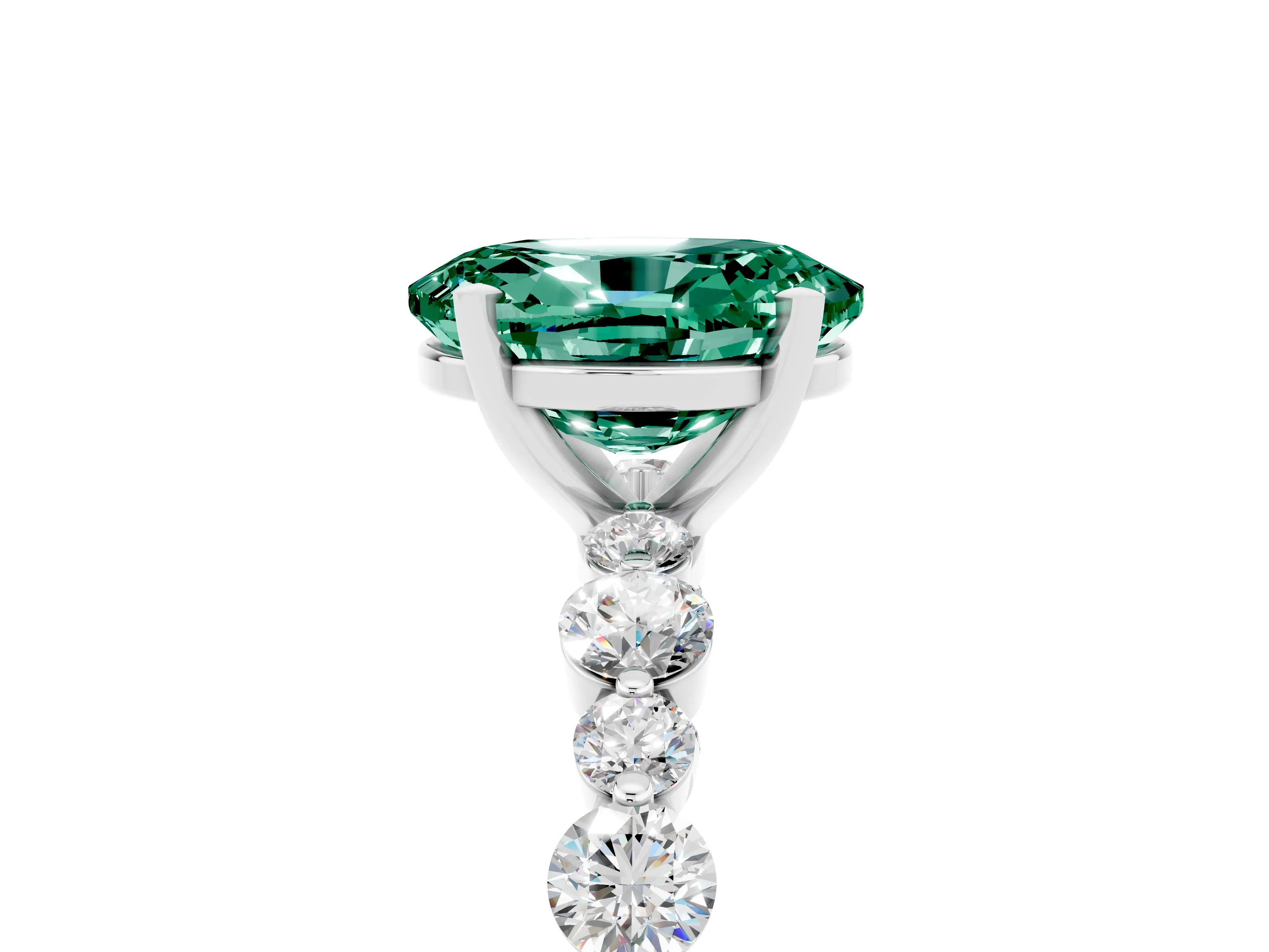 White gold Oval Cut Green Sapphire Prong Set Engagement Ring with Pavé Band_5