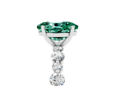 White gold Oval Cut Green Sapphire Prong Set Engagement Ring with Pavé Band_5