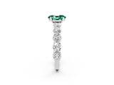 White gold Oval Cut Green Sapphire Prong Setting with Side Stones on a Pave Band_2