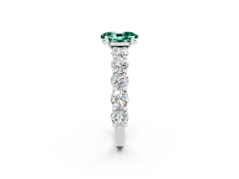 White gold Oval Cut Green Sapphire Prong Setting with Side Stones on a Pave Band_2