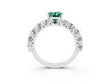 White gold Oval Cut Green Sapphire Prong Setting with Side Stones on a Pave Band_3