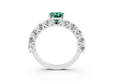 White gold Oval Cut Green Sapphire Prong Setting with Side Stones on a Pave Band_3