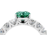 White gold Oval Cut Green Sapphire Prong Setting with Side Stones on a Pave Band_4
