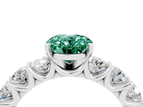 White gold Oval Cut Green Sapphire Prong Setting with Side Stones on a Pave Band_4