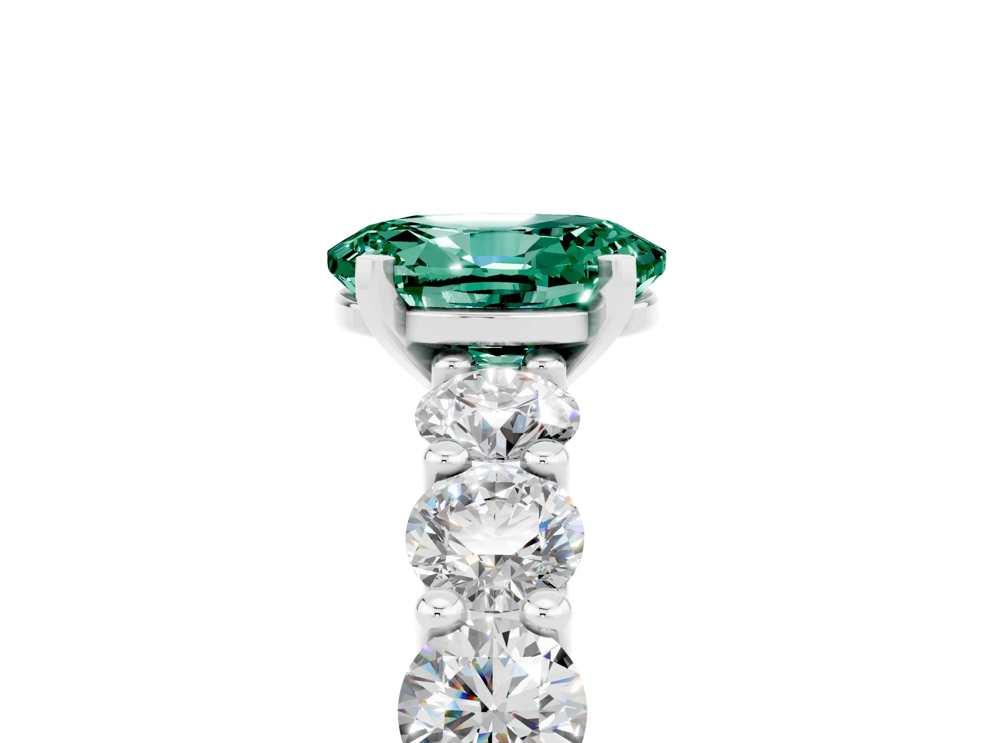 White gold Oval Cut Green Sapphire Prong Setting with Side Stones on a Pave Band_5