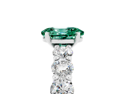 White gold Oval Cut Green Sapphire Prong Setting with Side Stones on a Pave Band_5