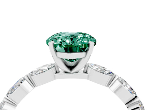 White gold Oval Cut Green Sapphire Ring with Marquise Side Stones and Prong Setting_4