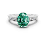 White gold Oval Cut Green Sapphire Ring with Milgrain Pavé Band and Four-Prong Setting_12
