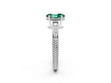 White gold Oval Cut Green Sapphire Ring with Milgrain Pavé Band and Four-Prong Setting_14
