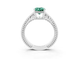 White gold Oval Cut Green Sapphire Ring with Milgrain Pavé Band and Four-Prong Setting_15