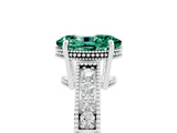White gold Oval Cut Green Sapphire Ring with Milgrain Pavé Band and Four-Prong Setting_17