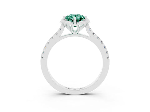 White gold Oval Cut Green Sapphire Ring with Pavé Band and Floral Prong Setting_3