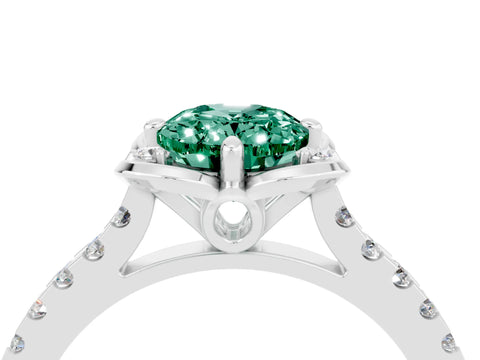 White gold Oval Cut Green Sapphire Ring with Pavé Band and Floral Prong Setting_4