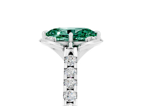 White gold Oval Cut Green Sapphire Ring with Pavé Band and Floral Prong Setting_5