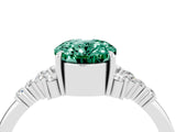 White gold Oval Cut Green Sapphire Ring with Side Stones and Four-Prong Setting_100
